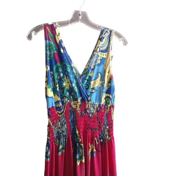 Poolside Dress Summer Smocked Sundress Bright Colors Paisley Sleeveless Crossove